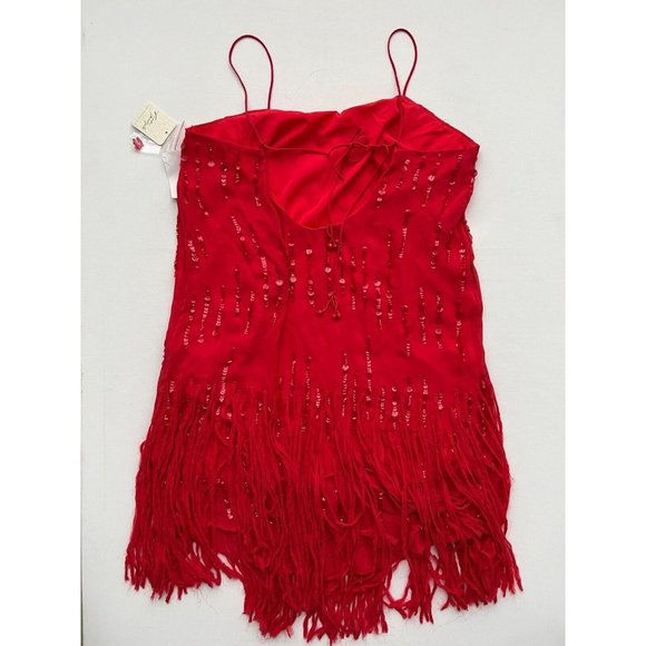Free People Crystal Clear Mini Fringe Sequin Dress Fiery Red - Picture 8 of 8